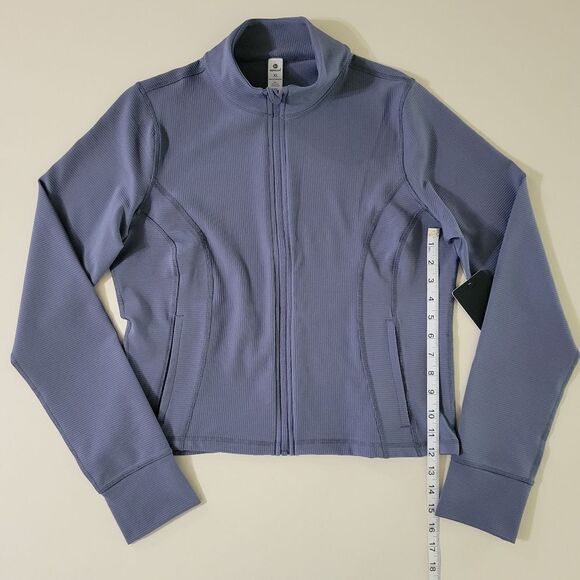 90 Degree By Reflex Womens Blue High Neck Ribbed Performance Jacket - Picture 10 of 16